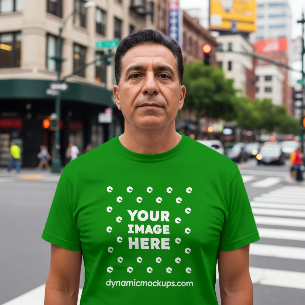 Man Wearing Green T-shirt Mockup Front View Template