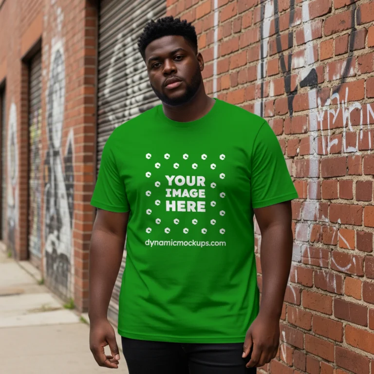 Man Wearing Green T-shirt Mockup Front View Template
