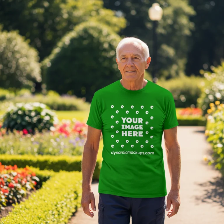 Man Wearing Green T-shirt Mockup Front View Template