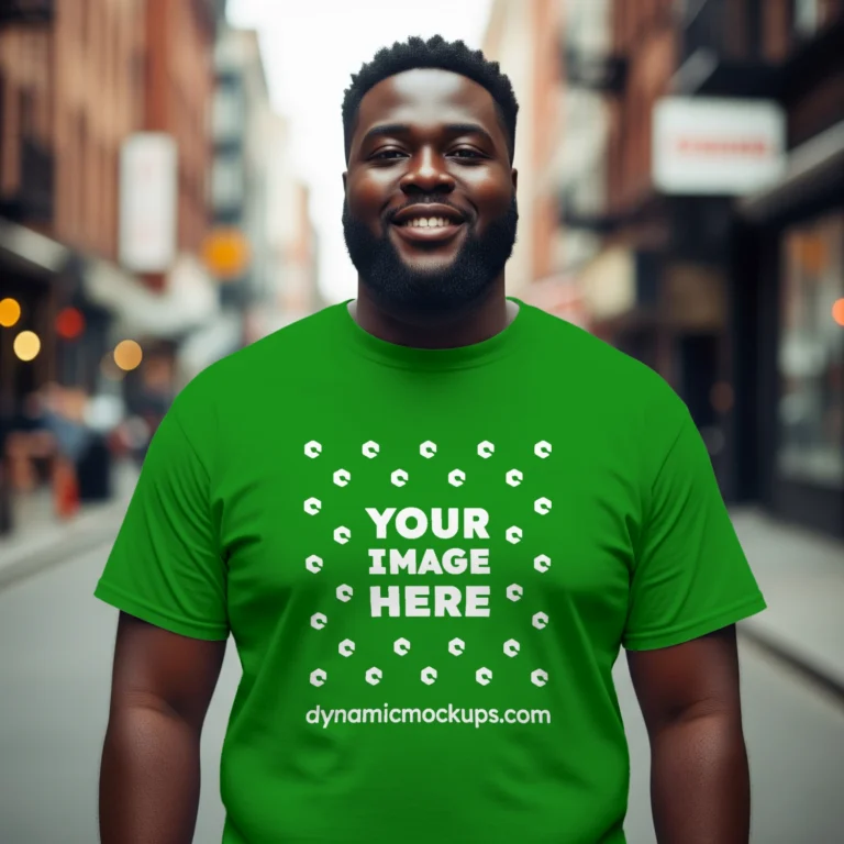 Man Wearing Green T-shirt Mockup Front View Template