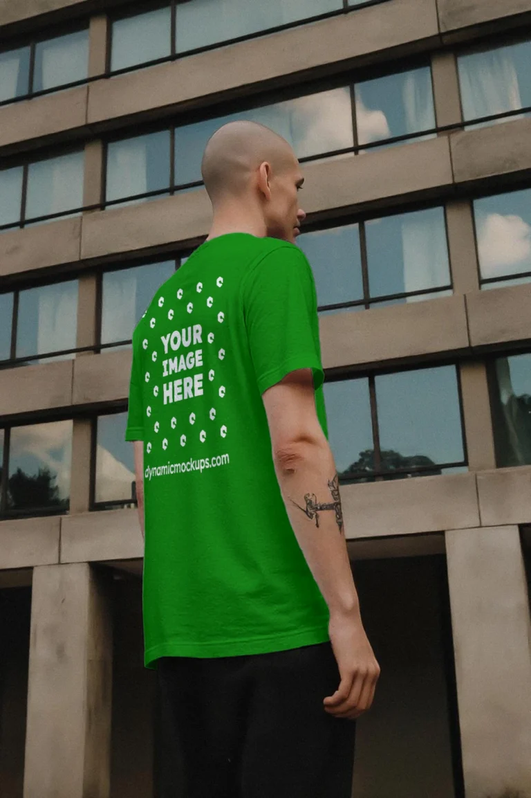 Man Wearing Green T-shirt Mockup Side View Template