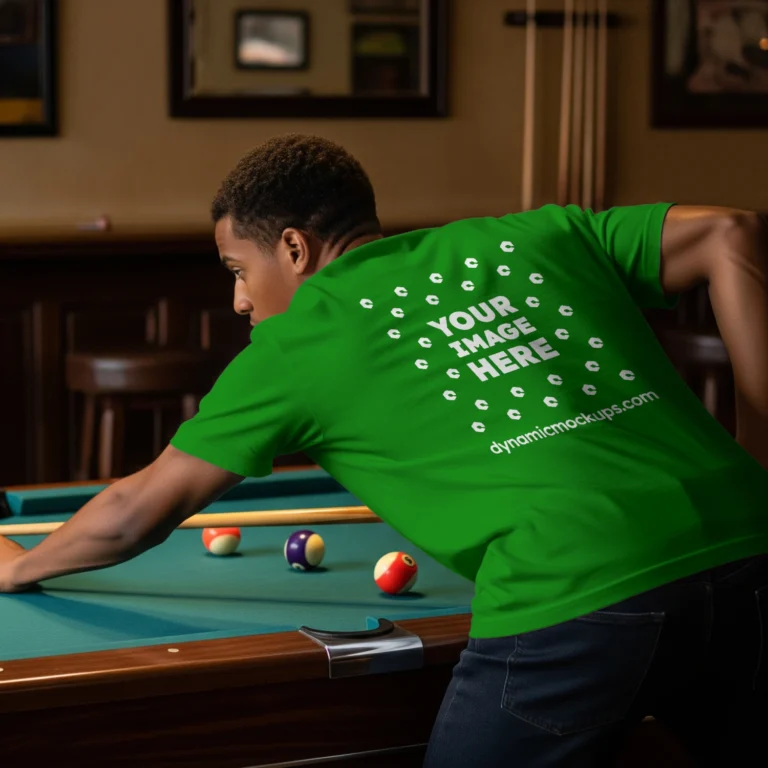 Man Wearing Green T-shirt Mockup Back View Template