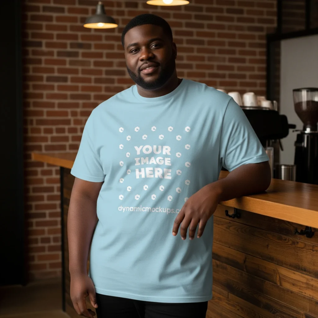Man Wearing Light Blue T-shirt Mockup Front View Template