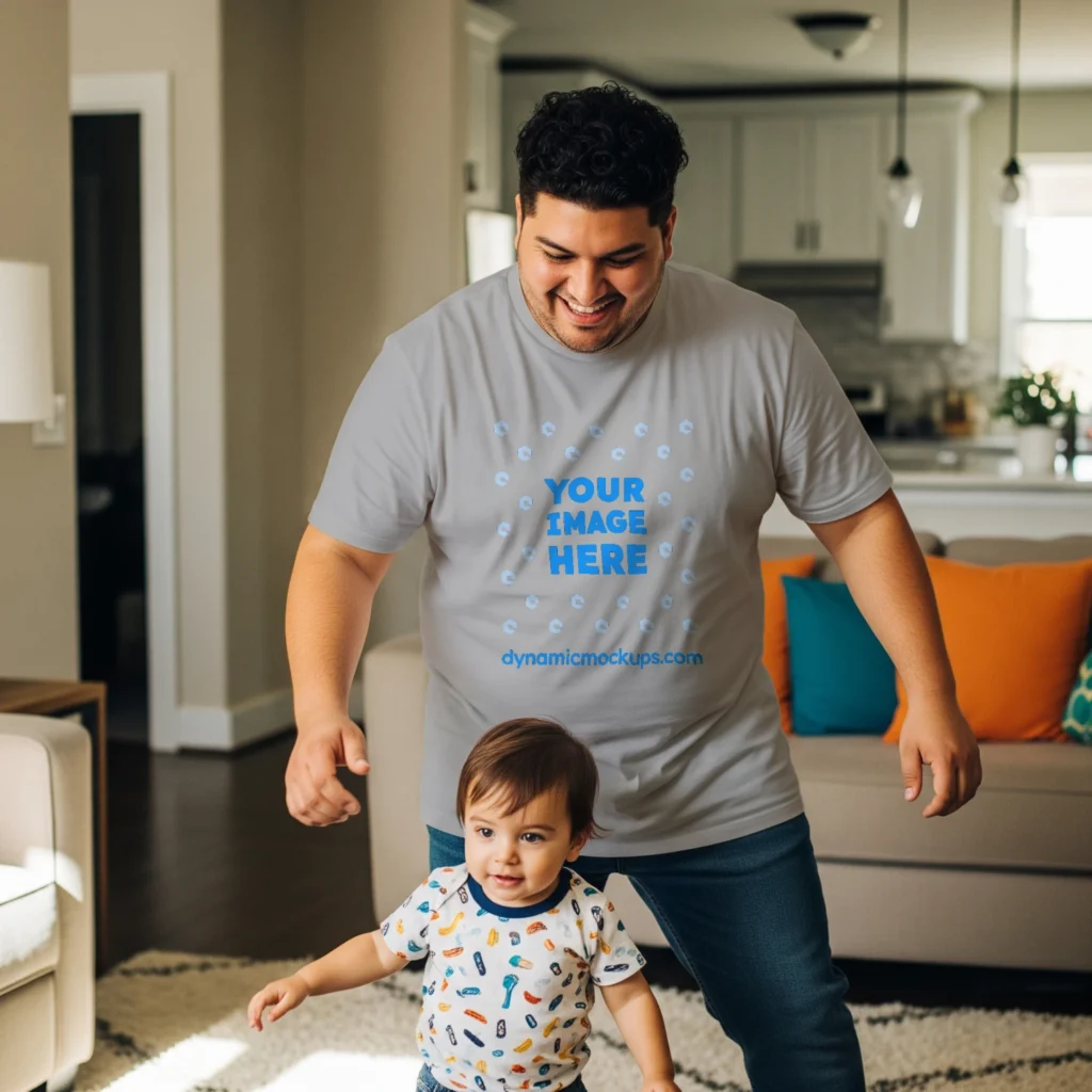 Man Wearing Light Gray T-shirt Mockup Front View Template