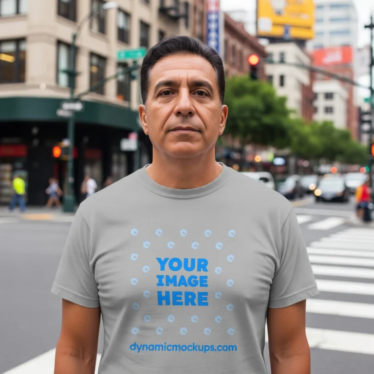 Man Wearing Light Gray T-shirt Mockup Front View Template