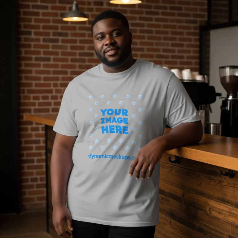 Man Wearing Light Gray T-shirt Mockup Front View Template