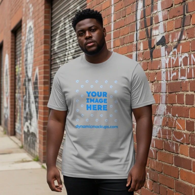 Man Wearing Light Gray T-shirt Mockup Front View Template