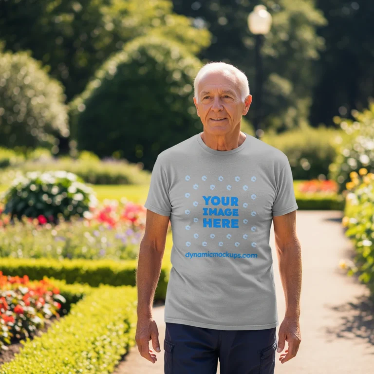 Man Wearing Light Gray T-shirt Mockup Front View Template