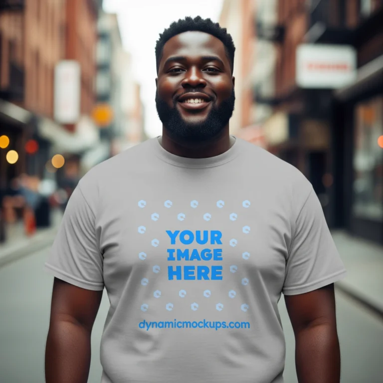 Man Wearing Light Gray T-shirt Mockup Front View Template