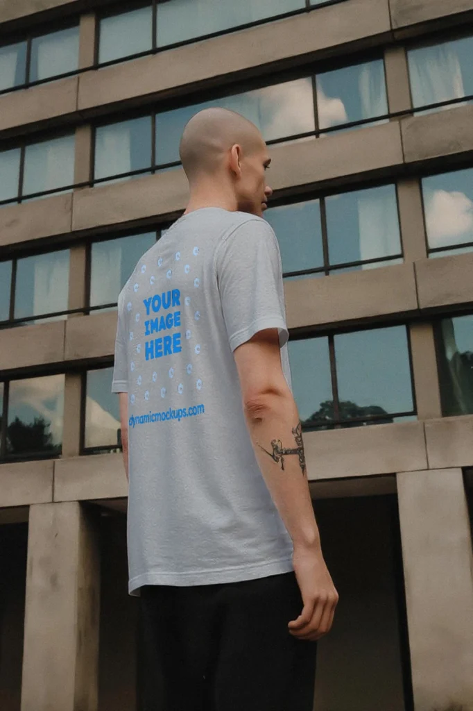 Man Wearing Light Gray T-shirt Mockup Side View Template