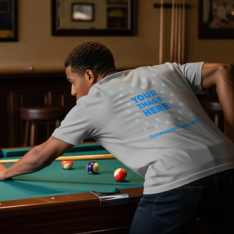 Man Wearing Light Gray T-shirt Mockup Back View Template
