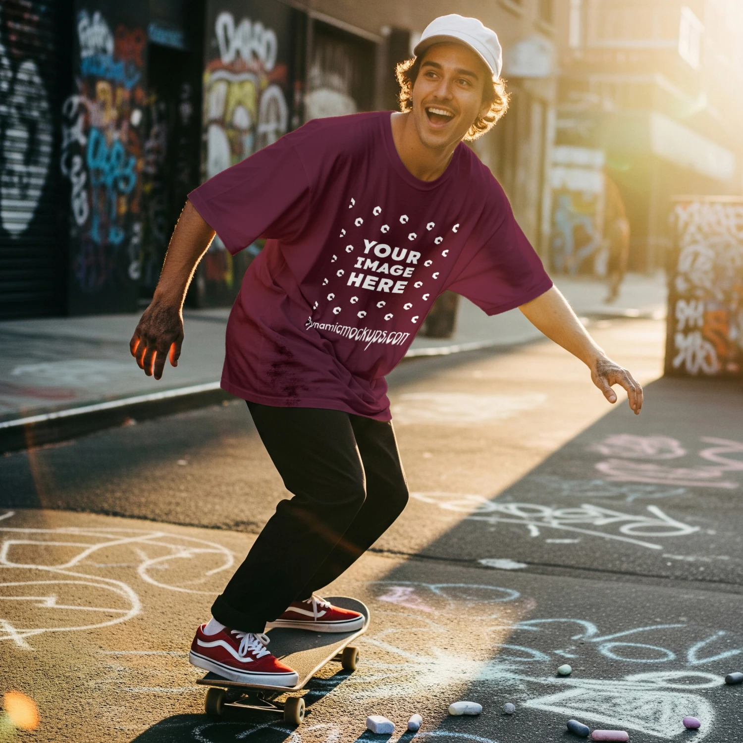 Man wearing maroon as colour 5082 t shirt mockup template 15980 psd