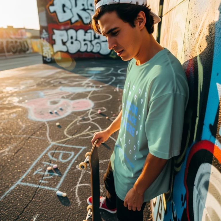 Man Wearing Mint T-shirt Mockup Front View Template