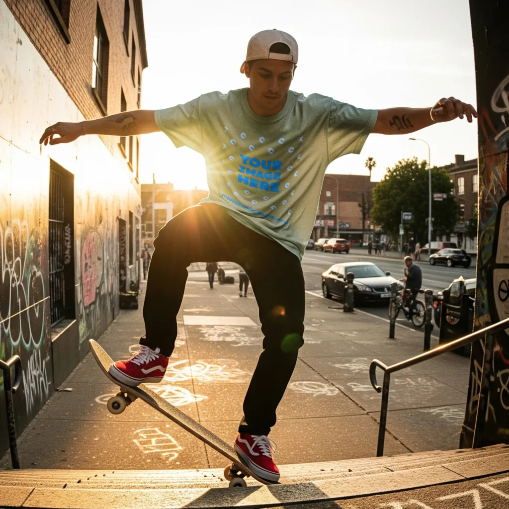 Man Wearing Mint T-shirt Mockup Front View Template