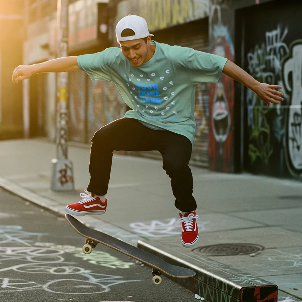Man Wearing Mint T-shirt Mockup Front View Template