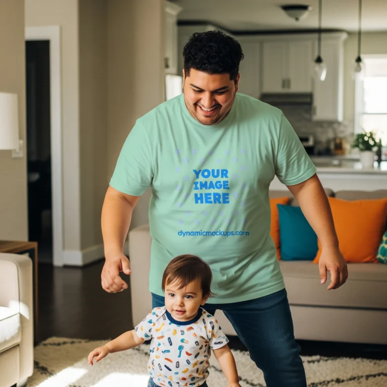 Man Wearing Mint T-shirt Mockup Front View Template