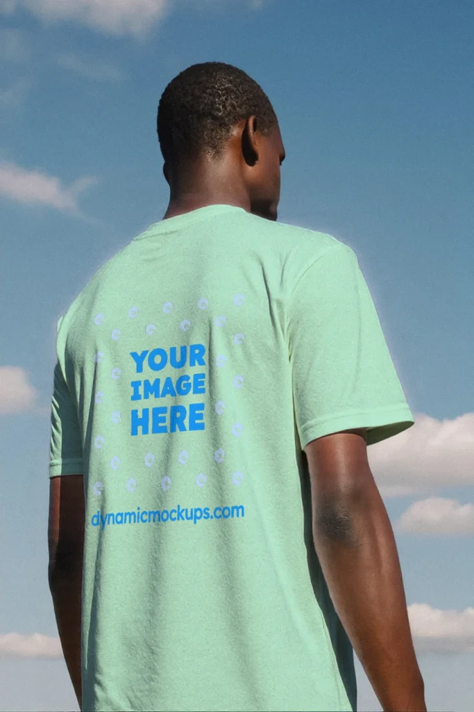 Man Wearing Mint T-shirt Mockup Back View Template