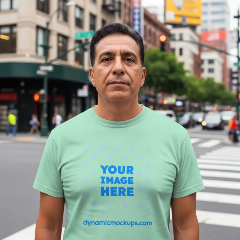 Man Wearing Mint T-shirt Mockup Front View Template