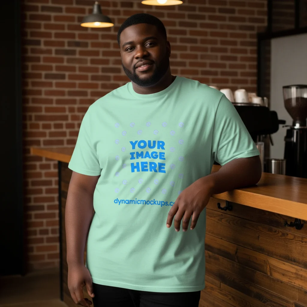 Man Wearing Mint T-shirt Mockup Front View Template