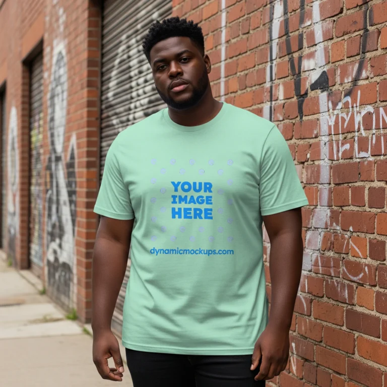 Man Wearing Mint T-shirt Mockup Front View Template