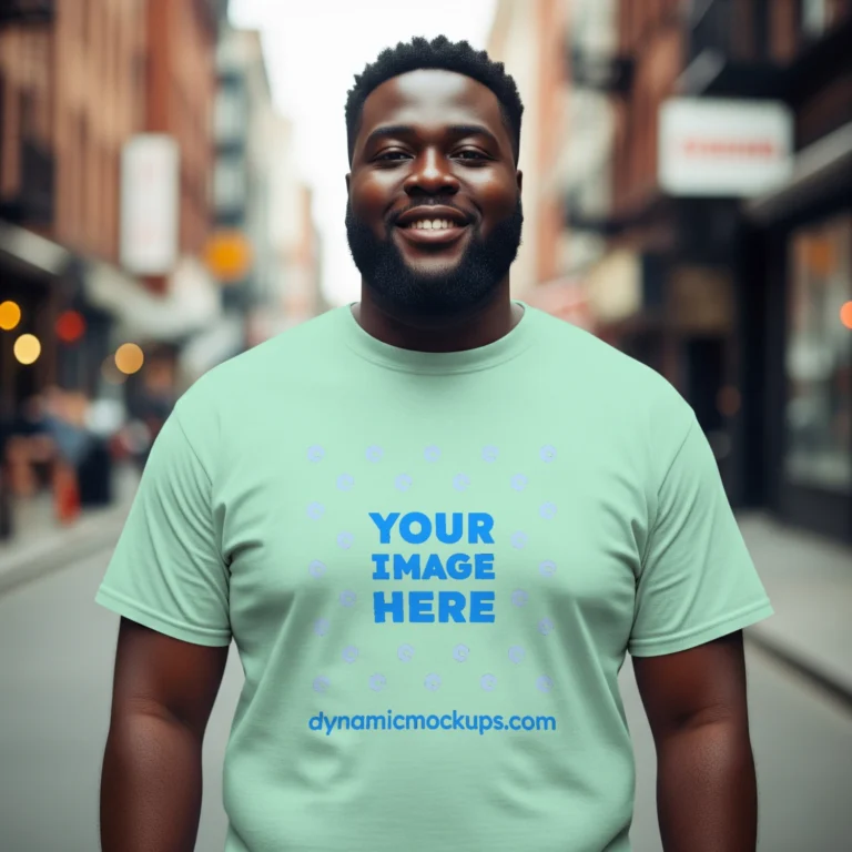 Man Wearing Mint T-shirt Mockup Front View Template