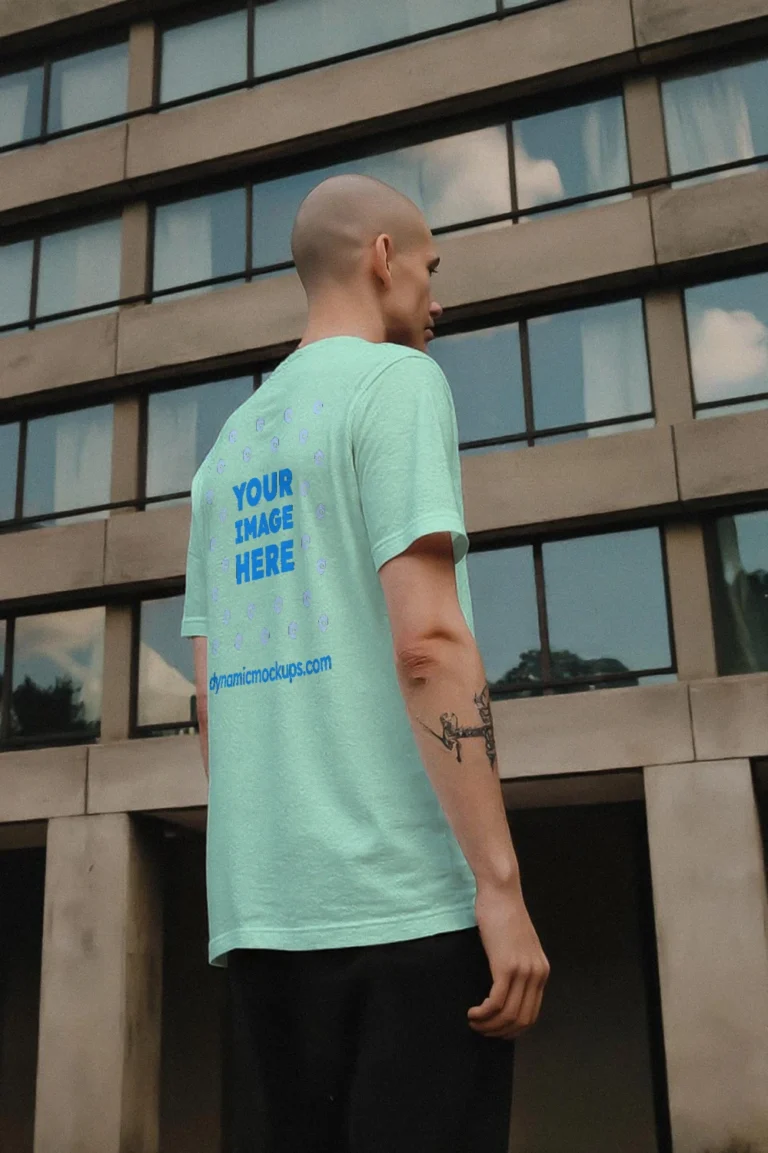 Man Wearing Mint T-shirt Mockup Side View Template