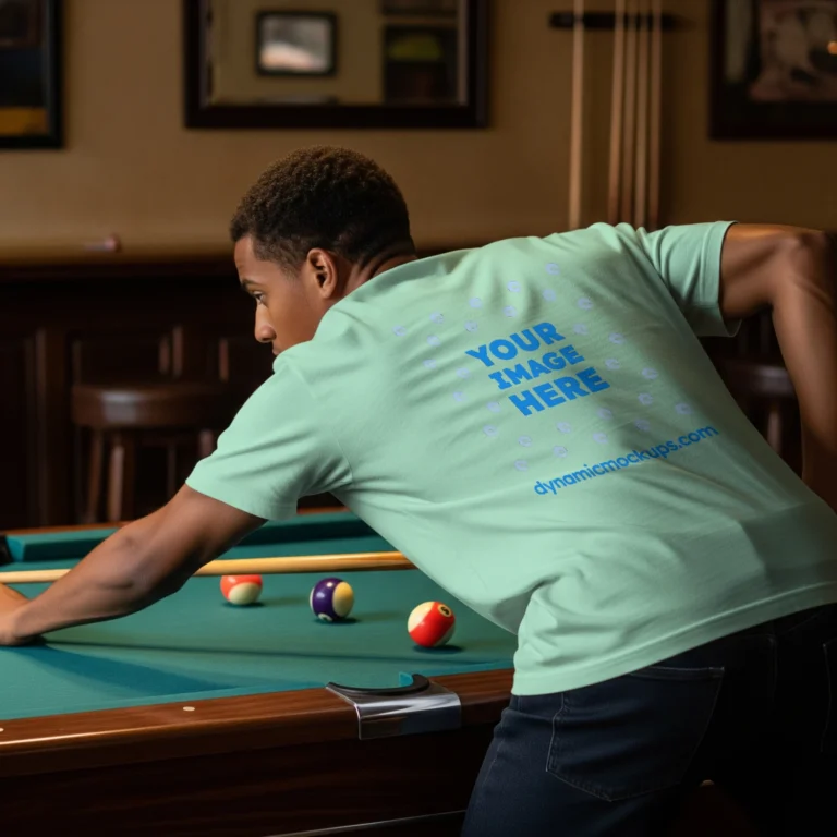 Man Wearing Mint T-shirt Mockup Back View Template