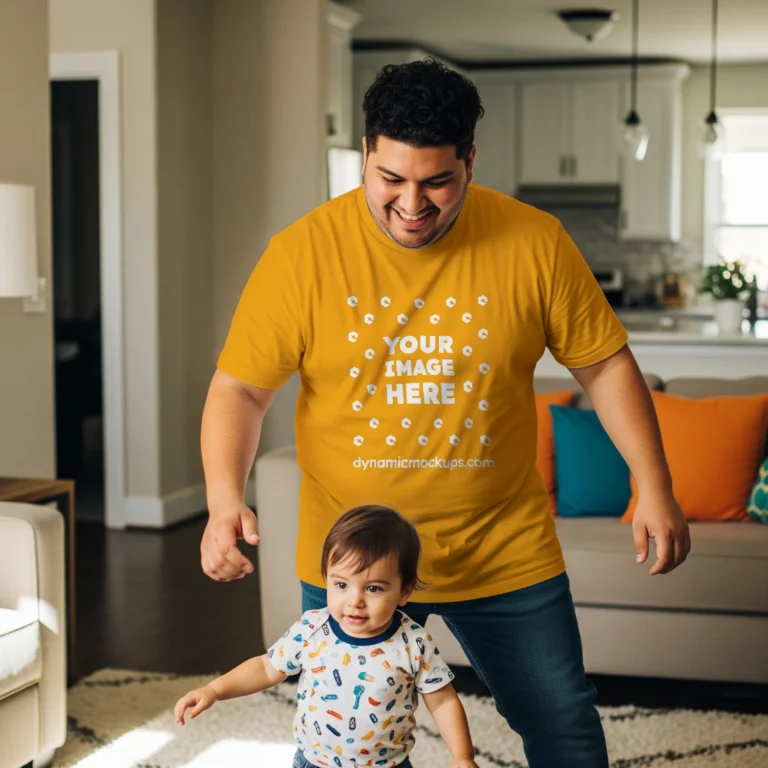 Man Wearing Orange T-shirt Mockup Front View Template