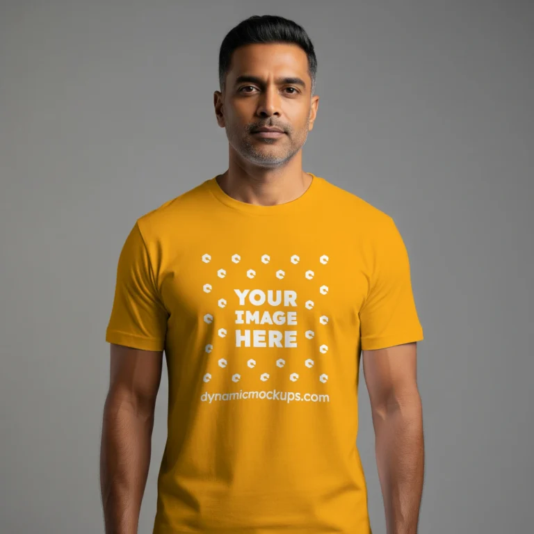 Man Wearing Orange T-shirt Mockup Front View Template