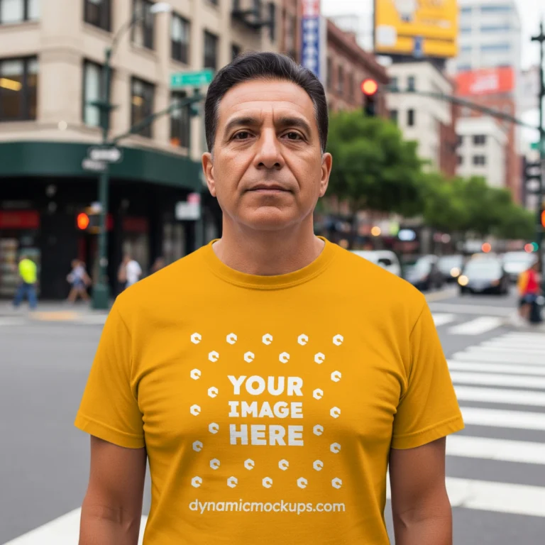 Man Wearing Orange T-shirt Mockup Front View Template