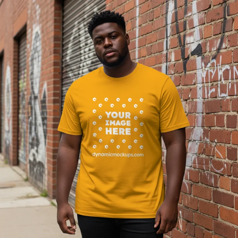 Man Wearing Orange T-shirt Mockup Front View Template