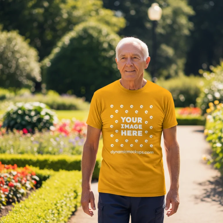 Man Wearing Orange T-shirt Mockup Front View Template