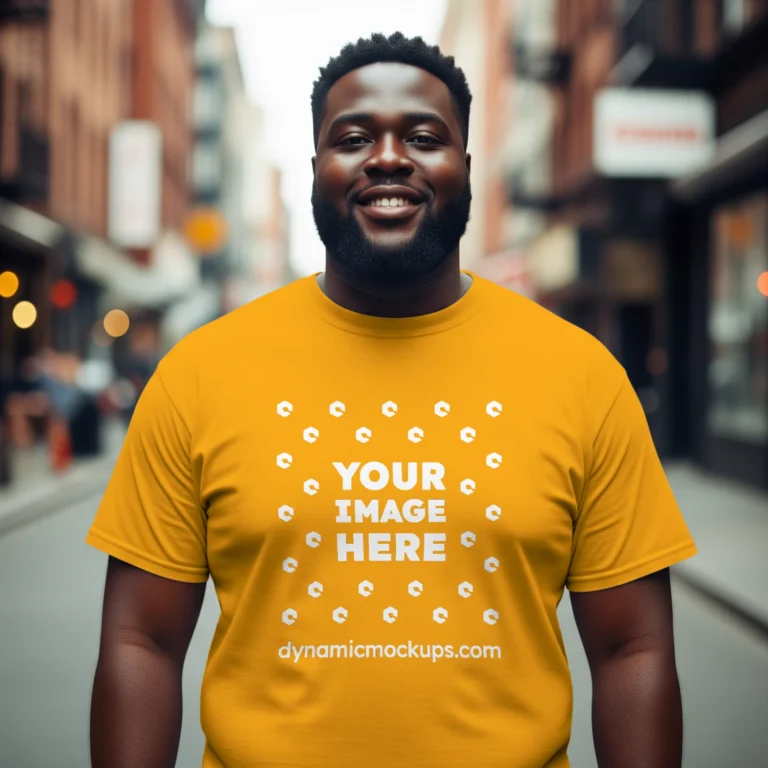 Man Wearing Orange T-shirt Mockup Front View Template