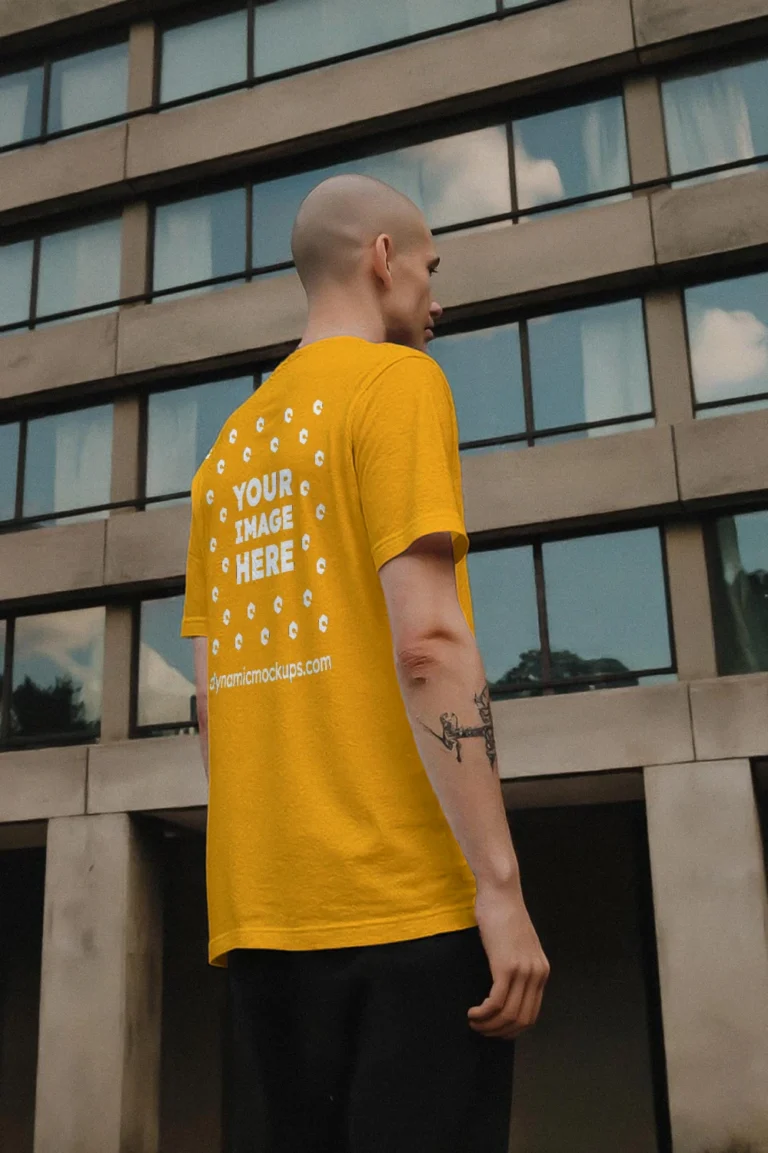 Man Wearing Orange T-shirt Mockup Side View Template