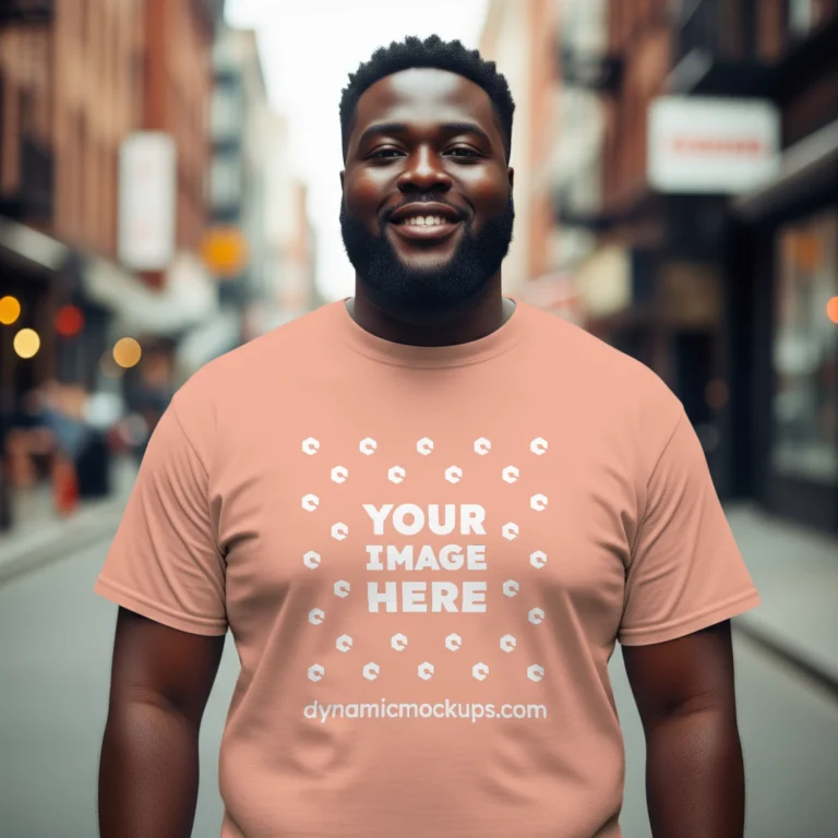 Man Wearing Peach T-shirt Mockup Front View Template