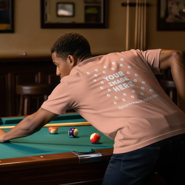 Man Wearing Peach T-shirt Mockup Back View Template