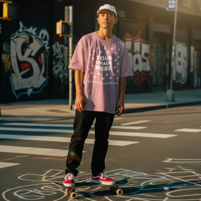Man Wearing Pink T-shirt Mockup Front View Template