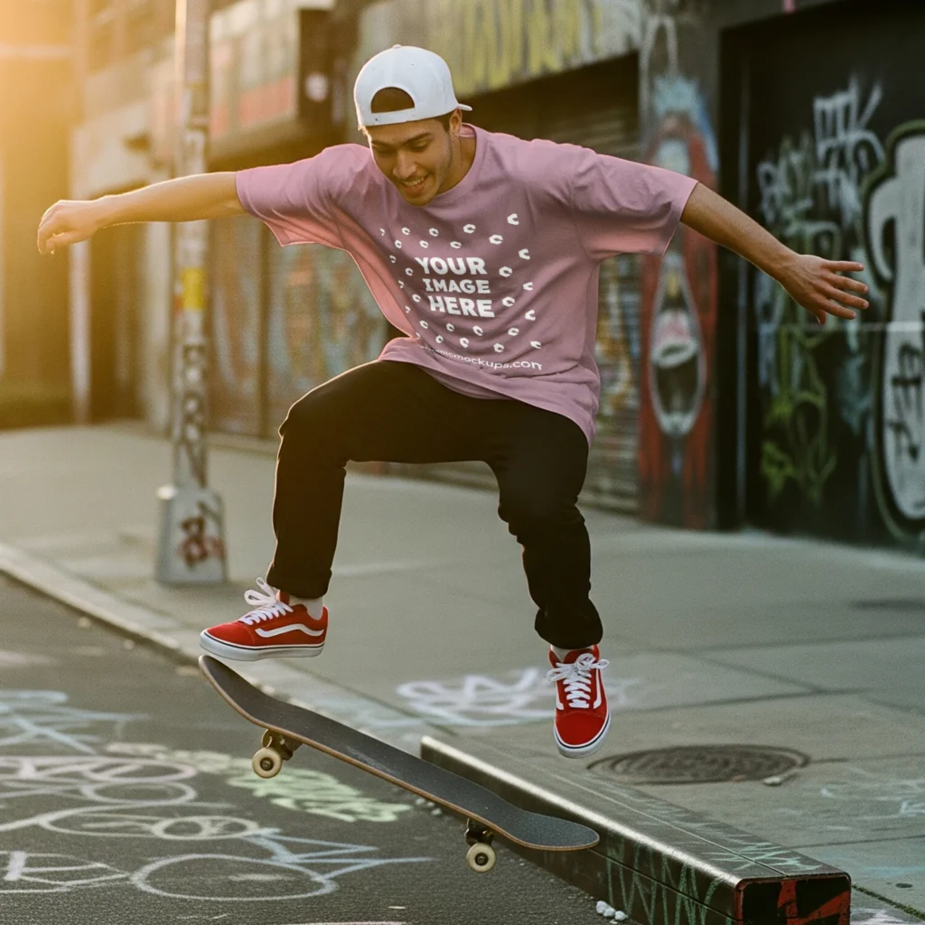 Man Wearing Pink T-shirt Mockup Front View Template