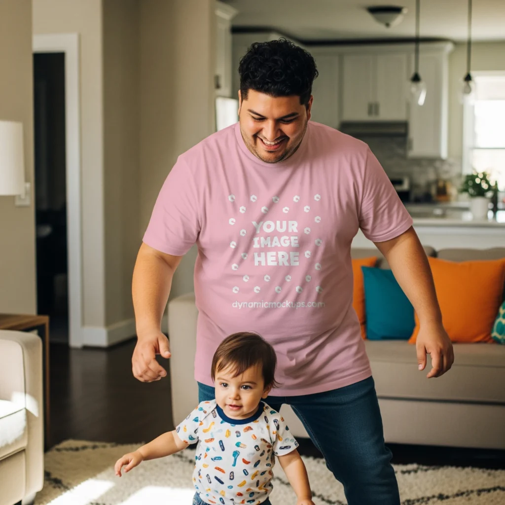Man Wearing Pink T-shirt Mockup Front View Template