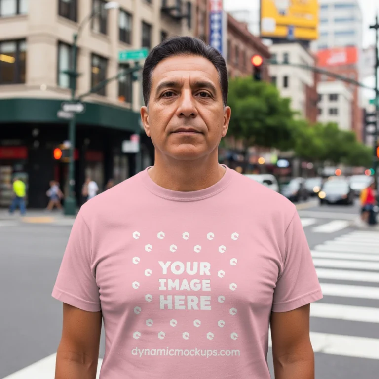 Man Wearing Pink T-shirt Mockup Front View Template