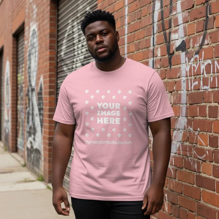 Man Wearing Pink T-shirt Mockup Front View Template