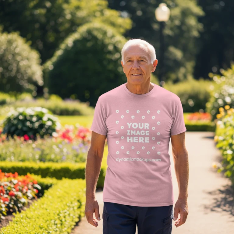 Man Wearing Pink T-shirt Mockup Front View Template