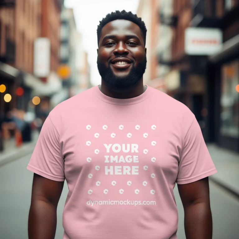 Man Wearing Pink T-shirt Mockup Front View Template
