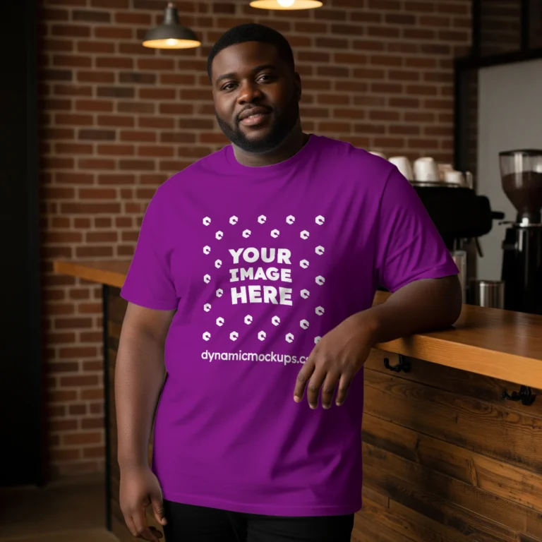 Man Wearing Purple T-shirt Mockup Front View Template