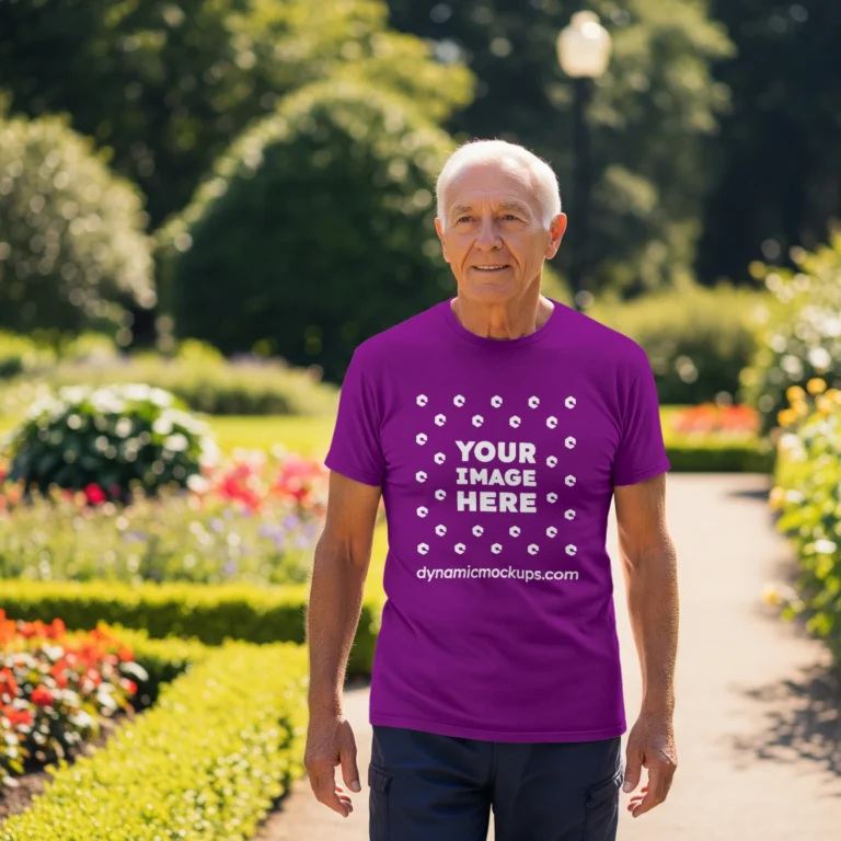Man Wearing Purple T-shirt Mockup Front View Template