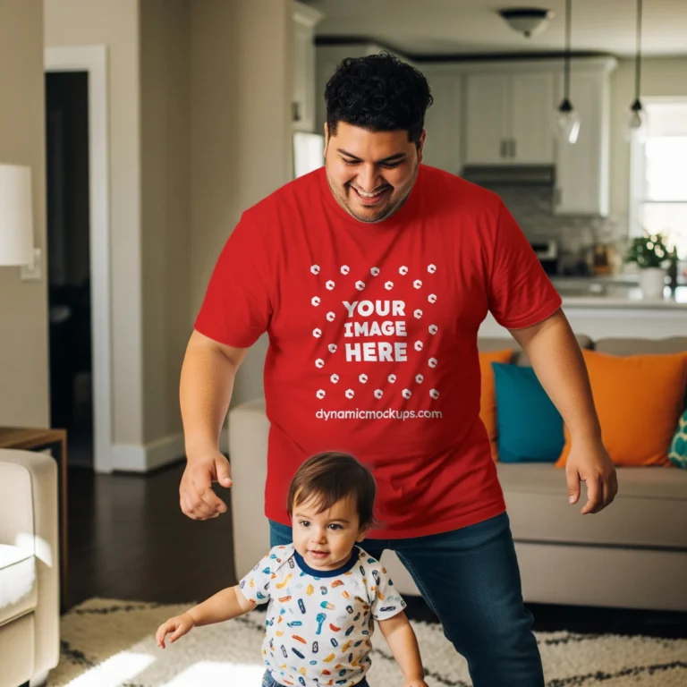 Man Wearing Red T-shirt Mockup Front View Template