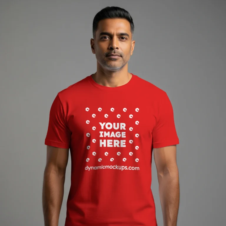 Man Wearing Red T-shirt Mockup Front View Template