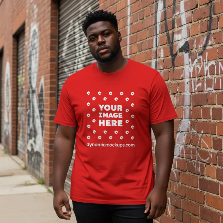 Man Wearing Red T-shirt Mockup Front View Template