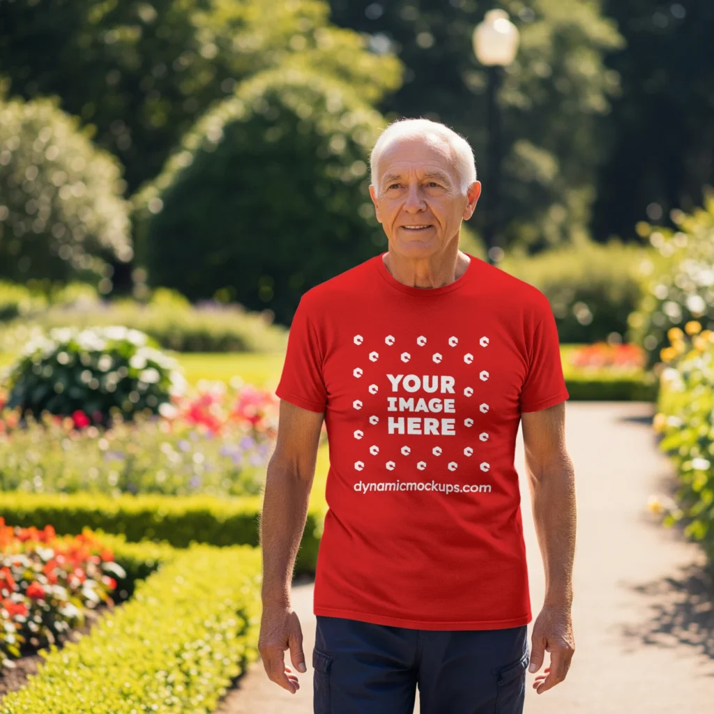 Man Wearing Red T-shirt Mockup Front View Template