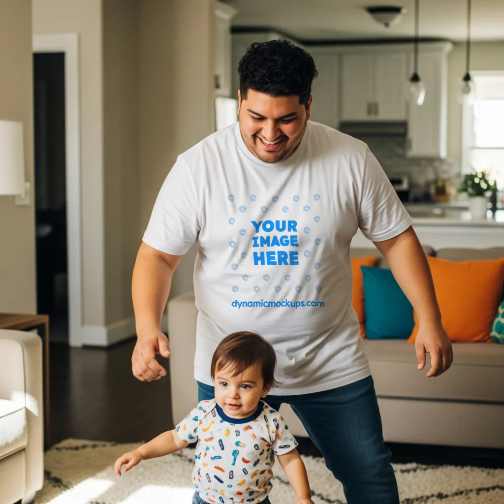 Man Wearing White T-shirt Mockup Front View Template